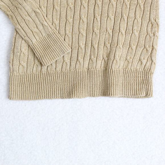 Ralph Lauren Sweater Women Small Tan Linen Cable Knit Metallic Preppy Tennis - Picture 7 of 7